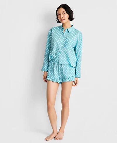 State of Day Women's Woven Top & Ruffle Shorts Pajamas, 2-Piece Set, Macy's Exclusive