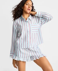 State of Day Women's Woven Top & Ruffle Shorts Pajamas, 2-Piece Set, Macy's Exclusive