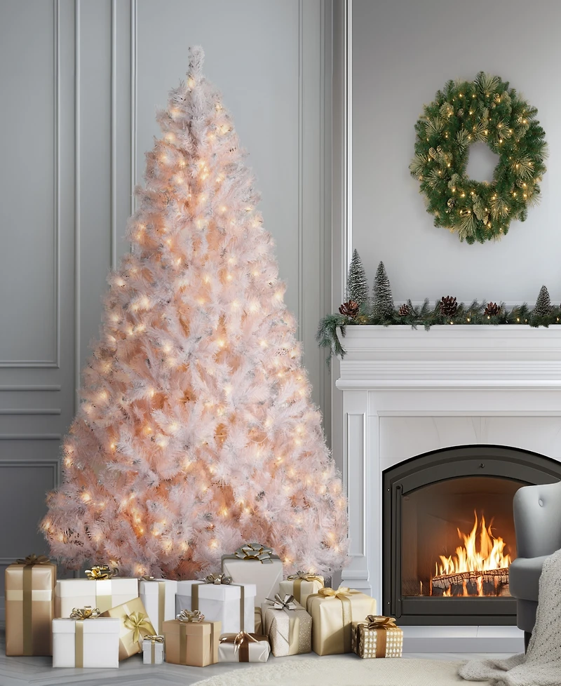 National Tree 7' Winchester White Pine Hinged Tree with Silver Glitter and 450 Clear Lights