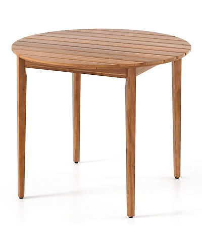Costway Round Outdoor Dining Table for 4 People 36 inch Acacia Wood Patio Table for Yard
