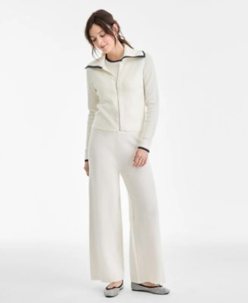 On 34th Womens Tipped Zip Up Cardigan Sleeveless Sweater Pull On Pants Macys Exclusive