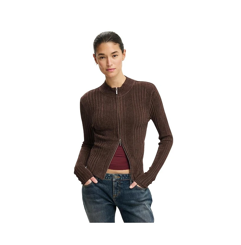 Cotton On Women's Variegated Rib Zip Through