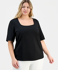Kasper Trendy Plus Textured Square-Neck Top