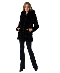 Via Spiga Women's Hooded Grooved Herringbone Faux Fur