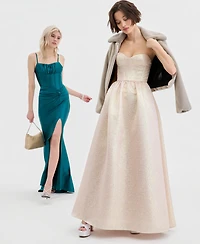 Violet Weekend Juniors' Sweetheart-Neck Metallic Gown