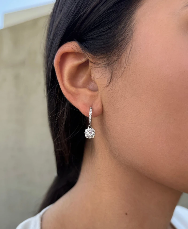 Adornia Silver Cz Cushion Halo Huggie Earrings