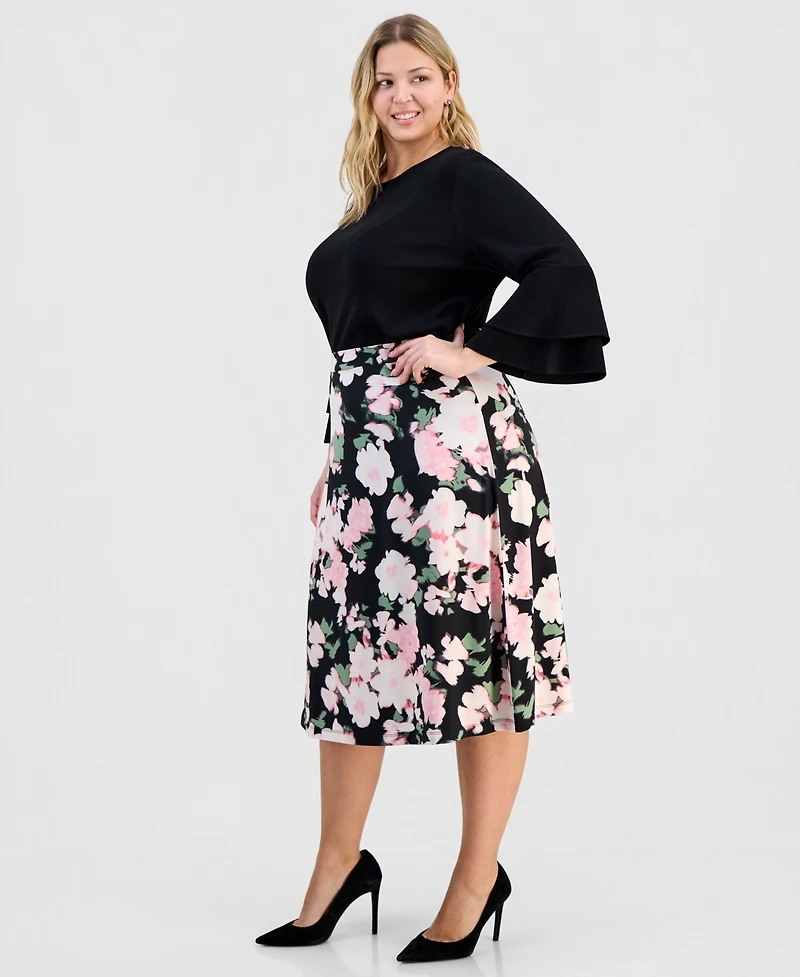 Kasper Plus Pull-On Midi Flared Skirt