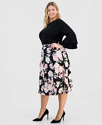 Kasper Plus Pull-On Midi Flared Skirt