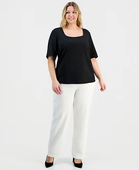 Kasper Trendy Plus Textured Square-Neck Top