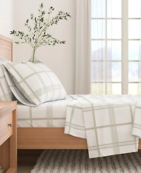 Linery & Co. 100% Turkish Cotton Flannel Printed Sheet Set - Windowpane