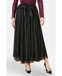 Yumi Women's Sparkle Mesh Tulle Skirt with Satin Bow