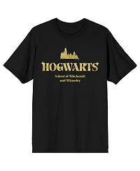 Harry Potter Men's Hogwarts Title Destination on Black Short Sleeve Adult T-Shirt-3XL
