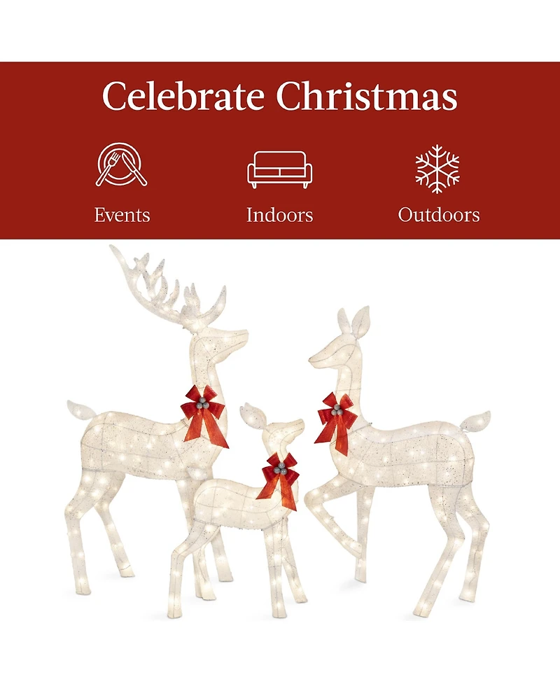 Best Choice Products 6.5ft 3-Piece Lighted Christmas Deer Set Outdoor Yard Decoration with 385 Led Lights, Stakes
