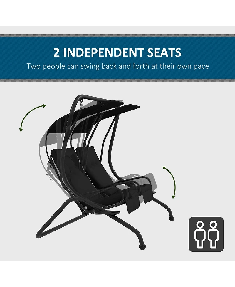 Outsunny 2-Seat Patio Swing Chair w/ Removable Canopy & Cup Holders,