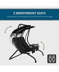 Outsunny 2-Seat Patio Swing Chair w/ Removable Canopy & Cup Holders,