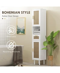 Homcom Tall Bathroom Storage Cabinet with Rat Doors,