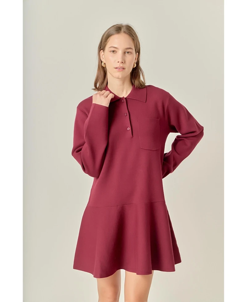 English Factory Women's Collared Knit Mini Dress