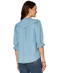 Democracy Women's Cinched Band Sleeve Collared Shirt