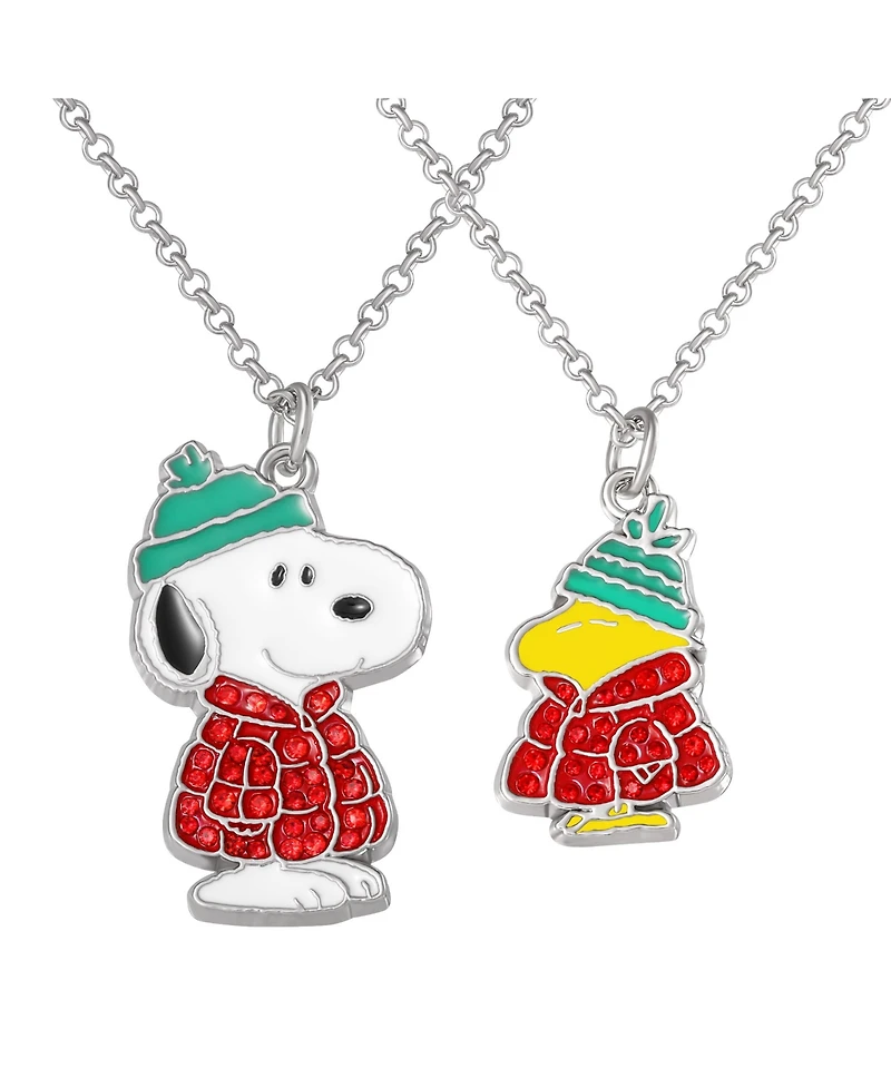 Peanuts Snoopy & Woodstock Necklace Set, 2-Piece, Silver-Tone
