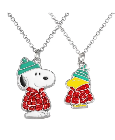 Peanuts Snoopy & Woodstock Necklace Set, 2-Piece, Silver-Tone