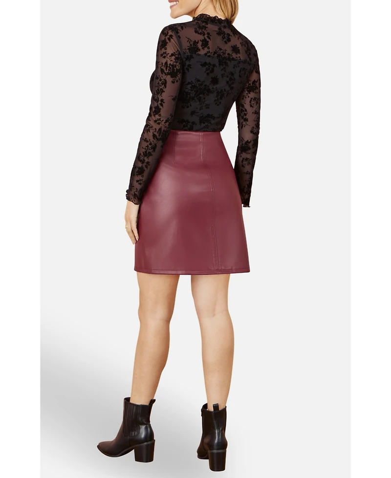 Yumi Women's Faux Leather Wrap Mini Skirt