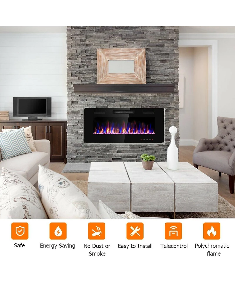 Sugift 42 Inch Recessed Ultra Thin Electric Fireplace with Timer
