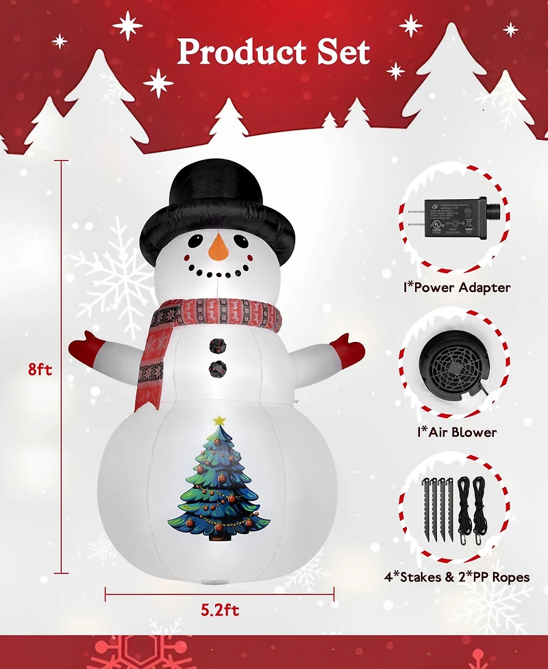 Sugift 8FT Lighted Inflatable Snowman with Led Lights, Waterproof Polyester Outdoor Christmas Decoration with Blower and Stakes