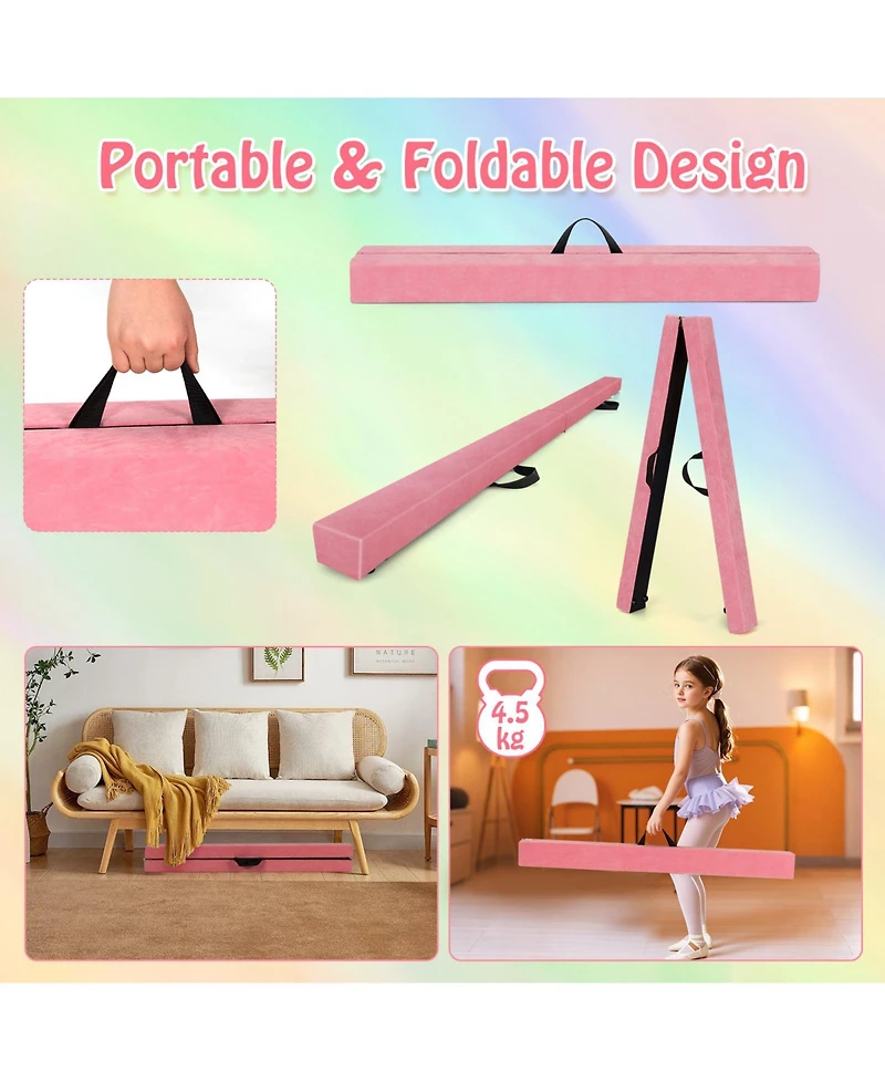 Sugift Folding Balance Beam with Solid Wood Base and Anti-slip Bottom