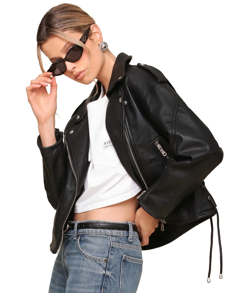 Avec Les Filles Women's Oversized Leather Moto Jacket