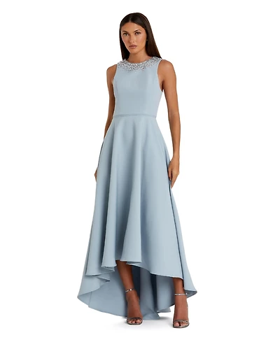 Mac Duggal Women's Crepe Embellished Neck Sleeveless High Low Gown