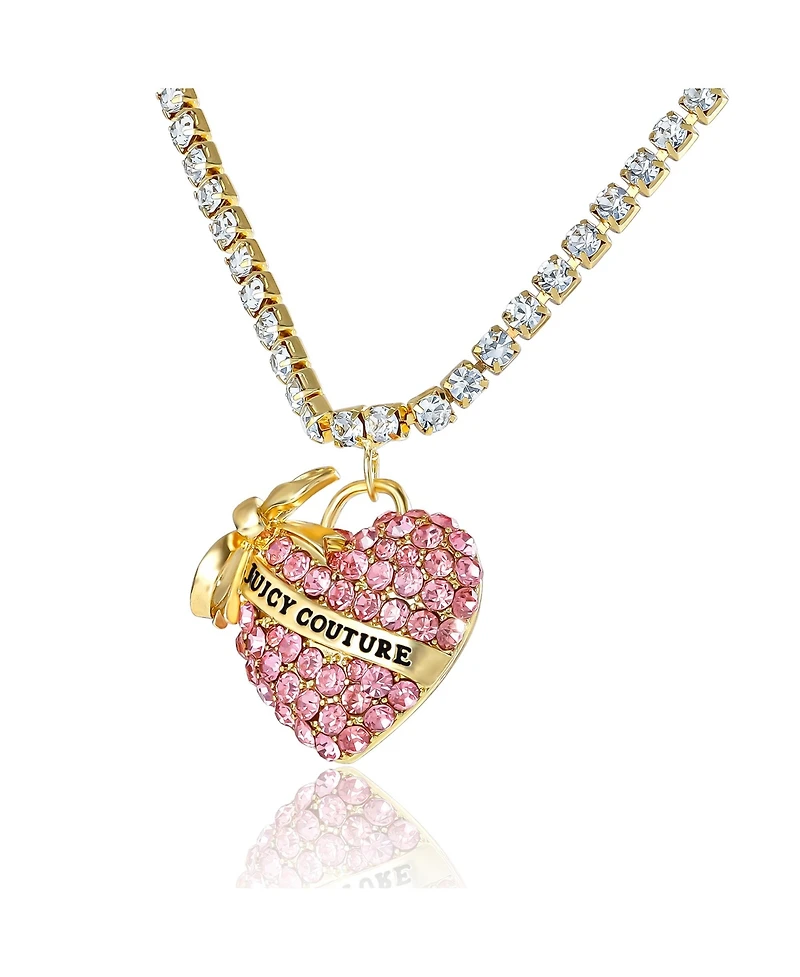 Juicy Couture Pink Pave Heart Pendant Necklace, Gold Tone