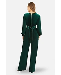 Yumi Women's Velvet Long Sleeve Jumpsuit
