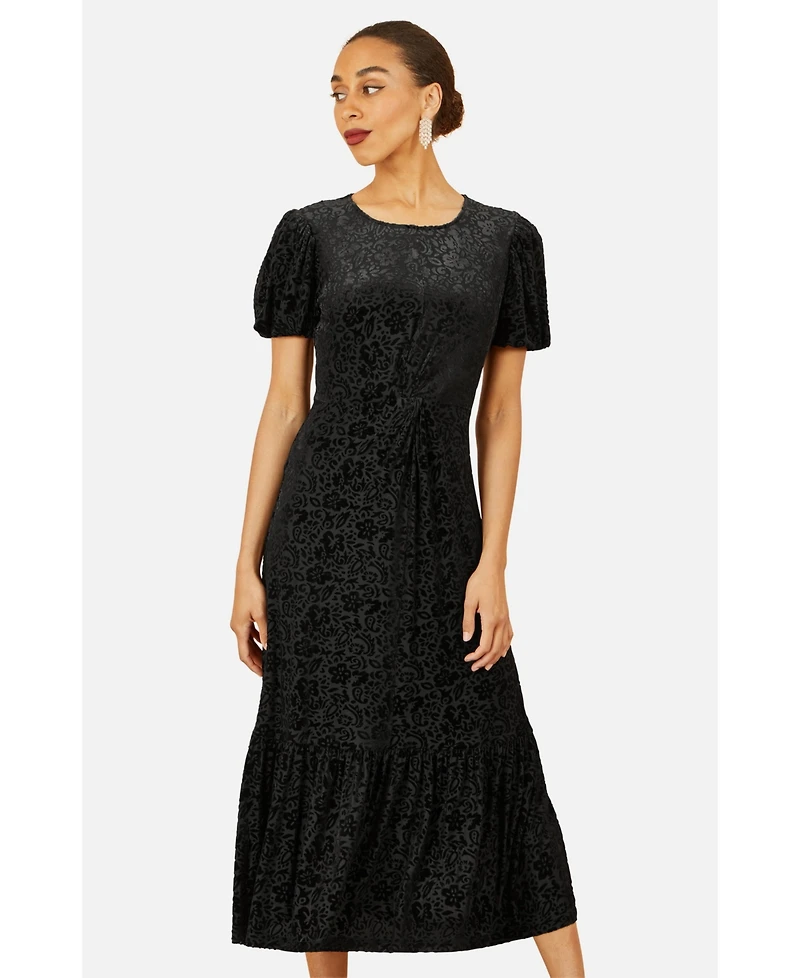 Yumi Women's Velvet Twist Waist Midi Dress