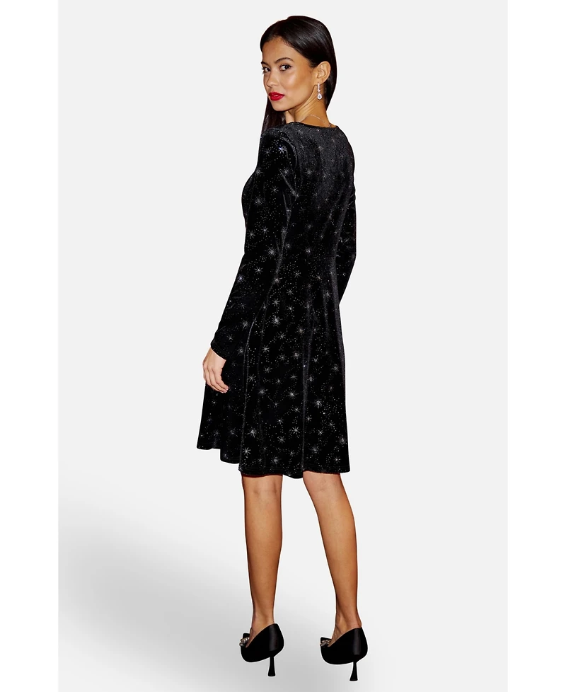 Yumi Women's Starburst Foil Print Skater Dress