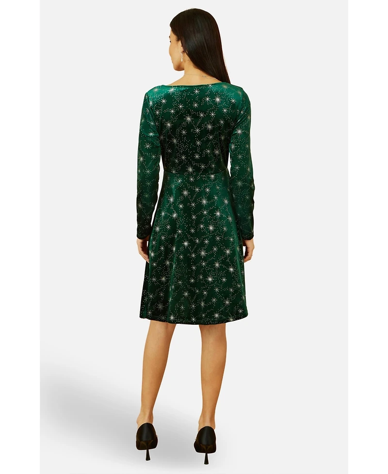 Yumi Women's Starburst Foil Print Skater Dress