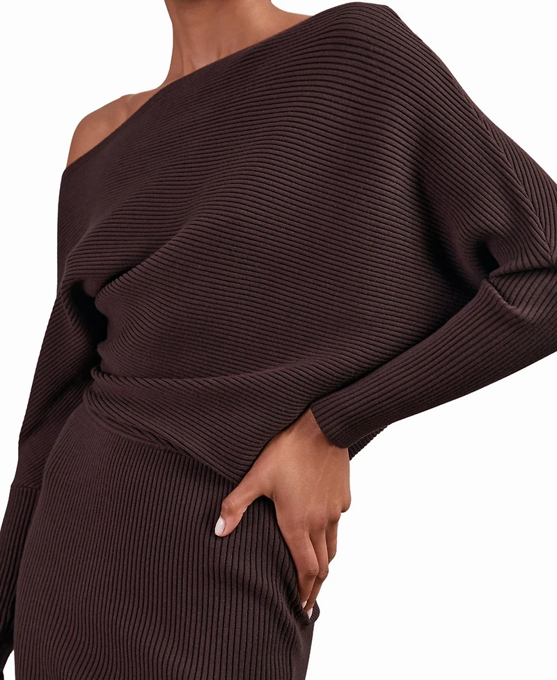 Reiss Women's Off-The-Shoulder Ribbed Midi Dress