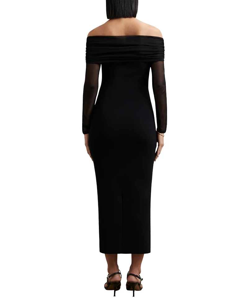 Reiss Women's Sheer-Sleeve Knit Midi Dress