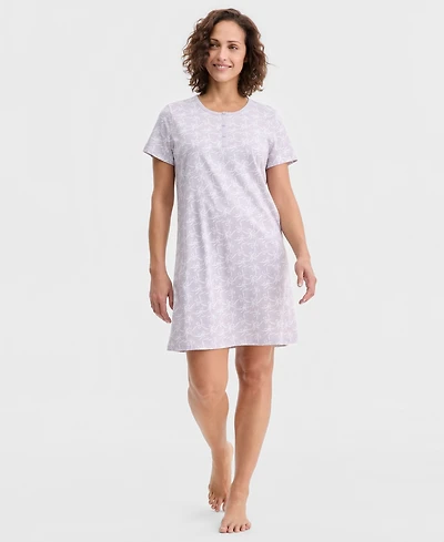 Charter Club Women's Cotton Printed Henley Sleepshirt