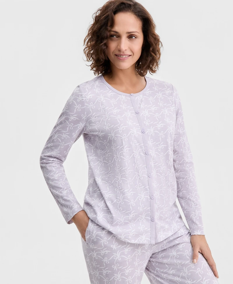 Charter Club Women's Cotton Printed Button-Front Pajama Set, Exclusively at Macy's