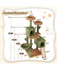 Skonyon Multi-level Cactus Cat Tree with Scratching Posts Ladder Double Condos and Toys Bed
