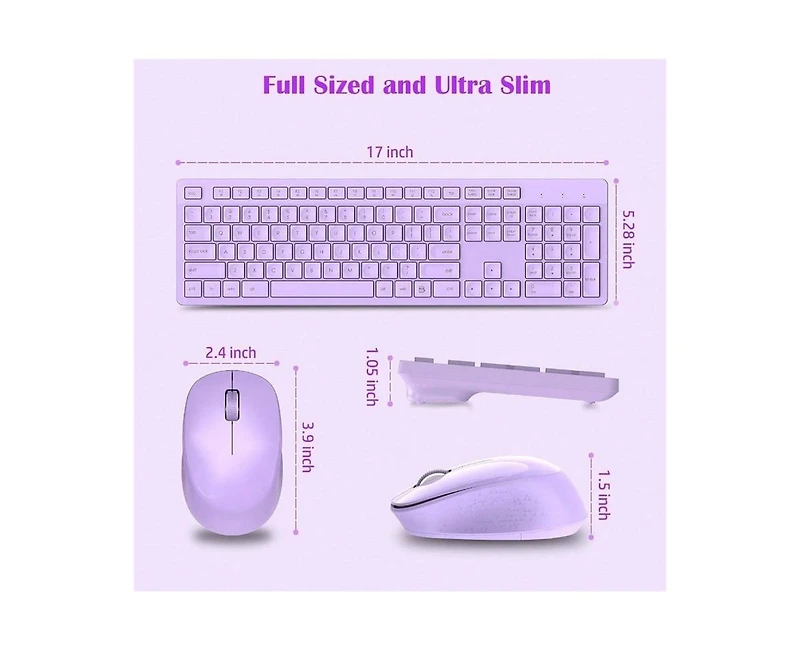 risokeys Wireless 2.4GHz Silent Full-Size Keyboard and Mouse Combo with 2-in-1 Receiver for Laptop
