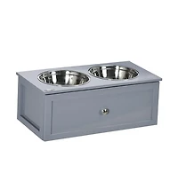 Aostirmotor 23.6 x 11.8 x 9.4 Gray Elevated Dog Bowls Raised Bowl Stand Storage 2 Stainless Steel Bowls