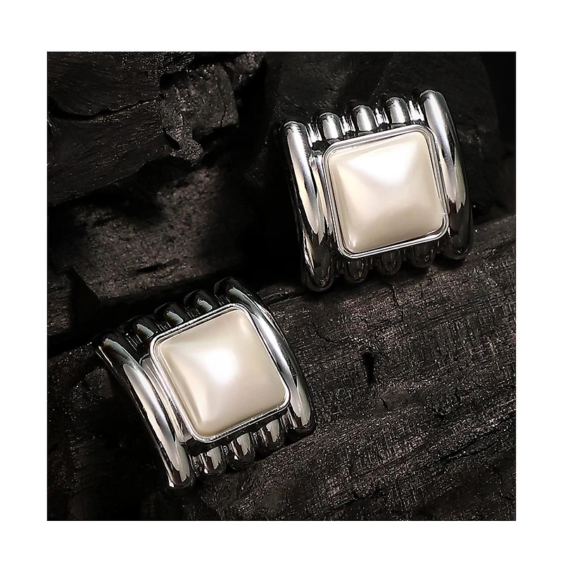 Women's The Ribbed-Diane Stud Earrings - Chrome Silver