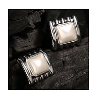 Women's The Ribbed-Diane Stud Earrings - Chrome Silver