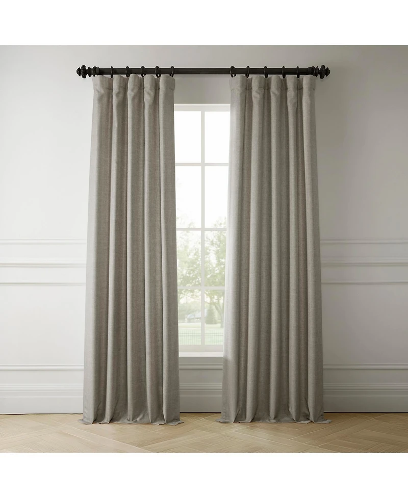 Half Price Drapes Fossil Grey Italian Faux Linen Room Darkening Curtain