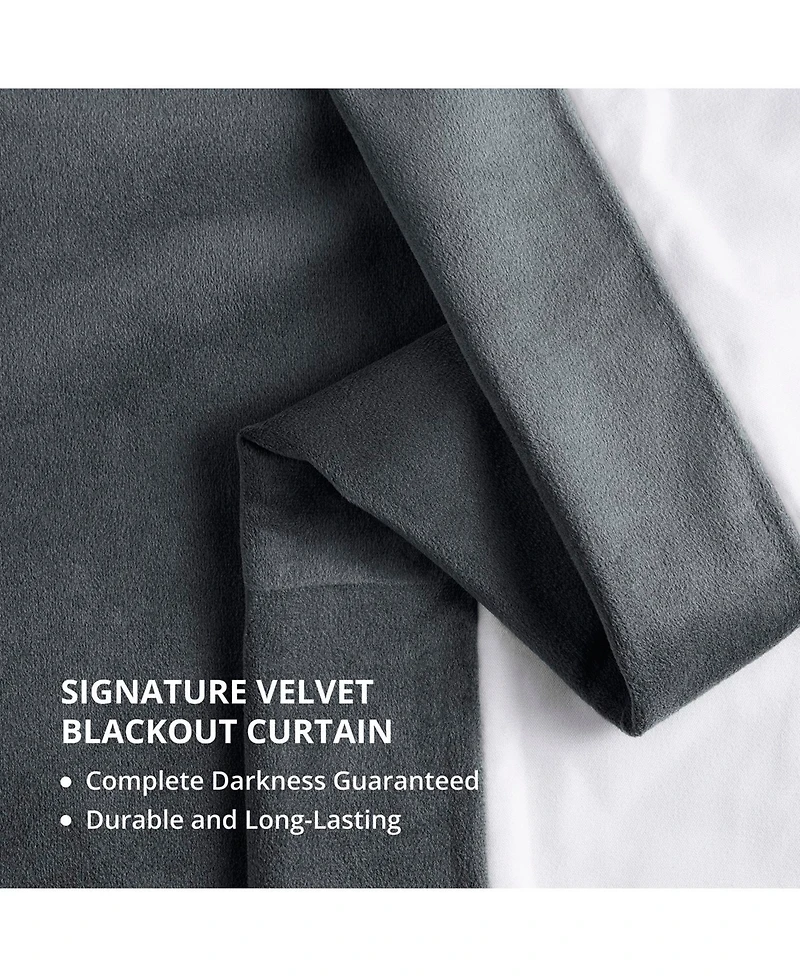 Half Price Drapes Distance Blue Grey Signature Velvet Blackout Curtain