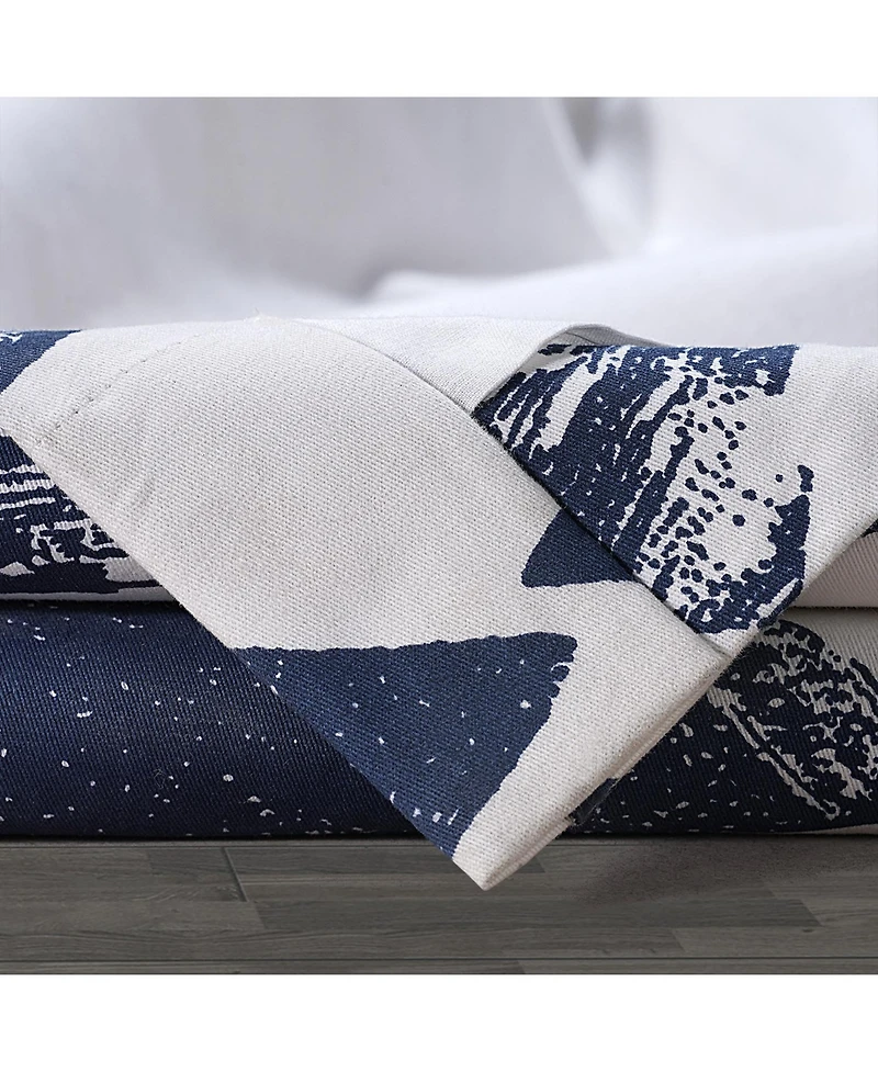 Half Price Drapes Triad Indigo Geometric Printed Cotton Room Darkening Curtain