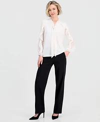 Anne Klein Women's Tie-Neck Ruffle-Long-Sleeve Top