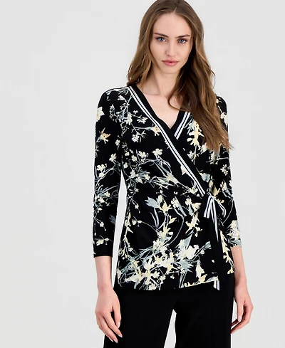 Anne Klein Women's Printed Tie-Front Wrap Top