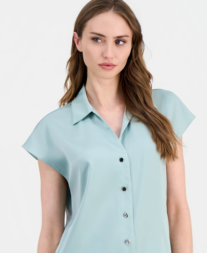 Anne Klein Women's Cap-Sleeve Pleated-Back Shirt
